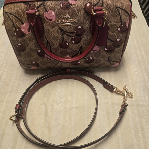 Coach Cherry Pattern Satchel - Brown and Pink - Picture 3 of 16